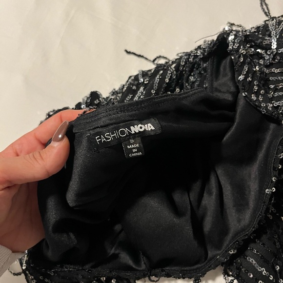 Fashion Nova Black Sequin One-Shoulder Dress - Picture 4 of 4